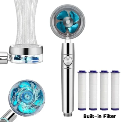 360° Rotating Turbo Fan Shower Head | High-Pressure Water-Saving Spray with Adjustable Settings | Bathroom Essential