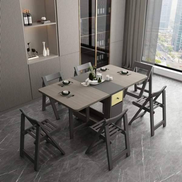 Fashion Folding Dining Table | Multifunctional Rectangle Foldable Furniture with Chairs | Space-Saving Yemek Masasi Design - Image 2