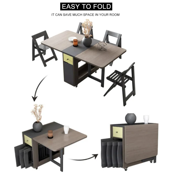 Fashion Folding Dining Table | Multifunctional Rectangle Foldable Furniture with Chairs | Space-Saving Yemek Masasi Design - Image 4