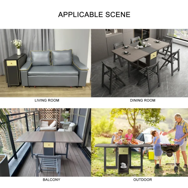Fashion Folding Dining Table | Multifunctional Rectangle Foldable Furniture with Chairs | Space-Saving Yemek Masasi Design - Image 5