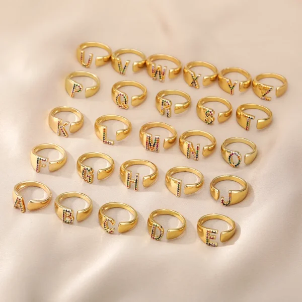 2025 Rainbow Zircon Letter Rings for Women – Fashionable Chunky Stainless Steel A-Z Rings | Boho Wedding Jewelry & Perfect Gift Idea - Image 6