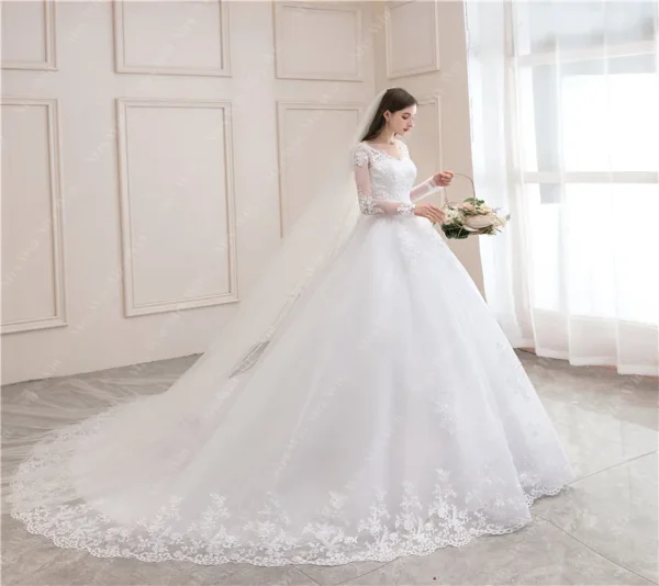 Best-Selling 2024 Long Sleeve V-Neck Lace Wedding Dress | Vintage Bridal Ball Gown | Modest Customizable Wedding Dress - Image 5