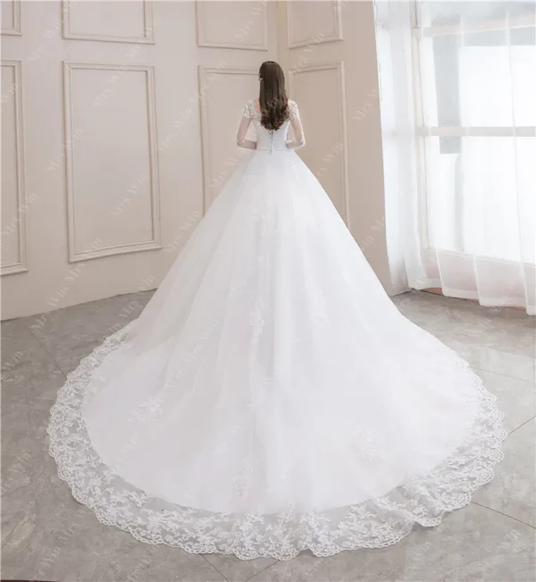 Best-Selling 2024 Long Sleeve V-Neck Lace Wedding Dress | Vintage Bridal Ball Gown | Modest Customizable Wedding Dress - Image 6