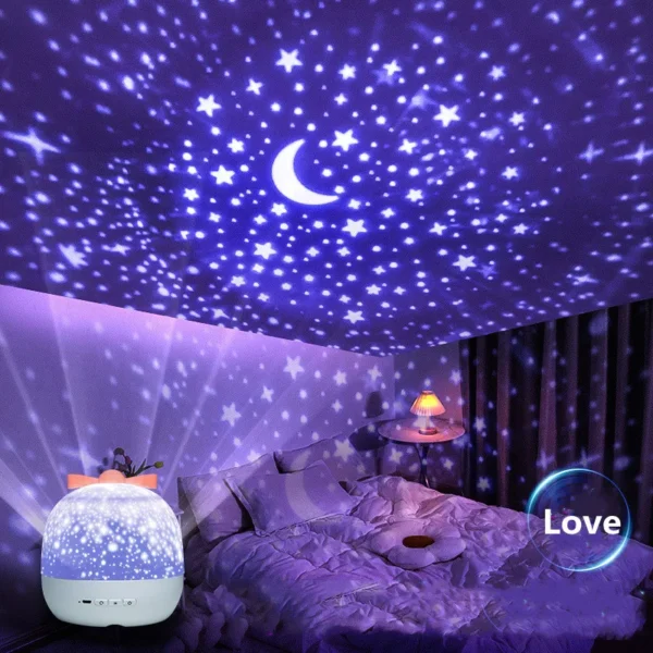 Starry Projector Night Light | Rotating Galaxy Lamp with Moon & Starlight Effects | Perfect Bedroom Decor & Kids' Gift - Image 4