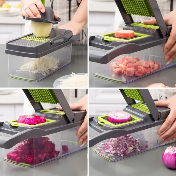 14/16-in-1 Multifunctional Vegetable Chopper | Onion Slicer, Food Grater & Dicer | Handle Kitchen Cutting Tool - Image 4