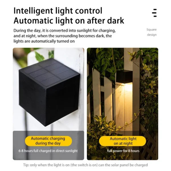 LED Solar Light Outdoor Garden Square Wall Lamp Outdoor Courtyard Garden Fence Lighting Wall Decoration Lamp - Image 6
