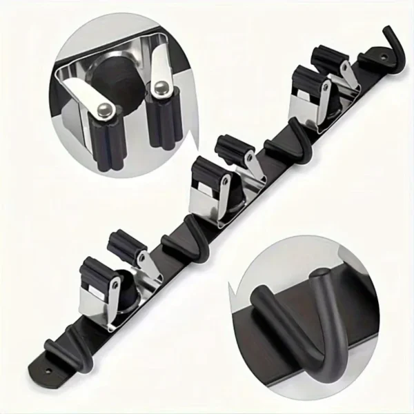 Heavy-Duty Mop & Broom Holder | Wall-Mounted Stainless Steel Organizer with Anti-Slip Clips & Hooks | Multifunctional Storage Solution - Image 3