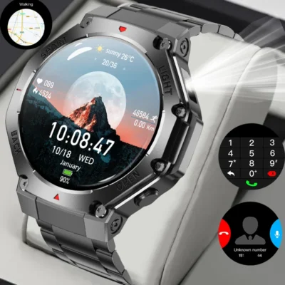 2025 New LED Smartwatch – HD AMOLED Display with Bluetooth Calling | Heart Rate Monitoring & Health Tracking for Men & Women | Waterproof Fitness Smartwatch
