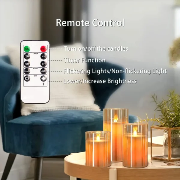 LED Electronic Candles | Acrylic Candle Decorations with Remote Control & Timer | Perfect for Christmas & Wedding Events - Image 3