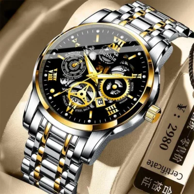 UTHAI Men's Luxury Quartz Watch | Trendy Roman Hollow Dial | Waterproof & Versatile Wristwatch for Everyday Style