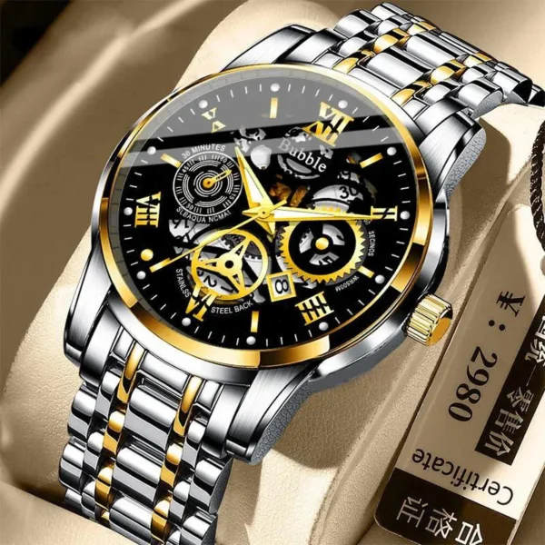 UTHAI Men's Luxury Quartz Watch | Trendy Roman Hollow Dial | Waterproof & Versatile Wristwatch for Everyday Style