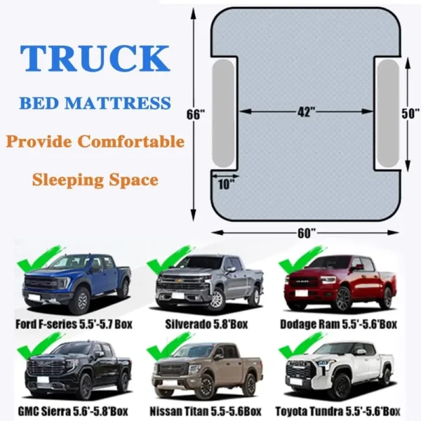 Camping Pickup Truck Bed Air Mattress | Thick Inflatable Air Bed with Pillow | Sleep Pad for Trucks 5.5-5.8 ft - Image 2