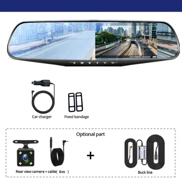 4.3 Inch Car DVR Rearview Mirror | Dual Lens 1080P Driving Recorder | Front & Rear Camera Black Box for Vehicles - Image 6