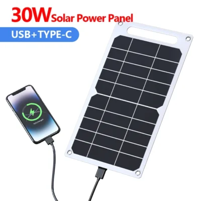 30W Solar Panel with USB Type-C – Waterproof Portable Charger | 6.8V Outdoor Camping & Hiking Power Bank for Mobile Devices