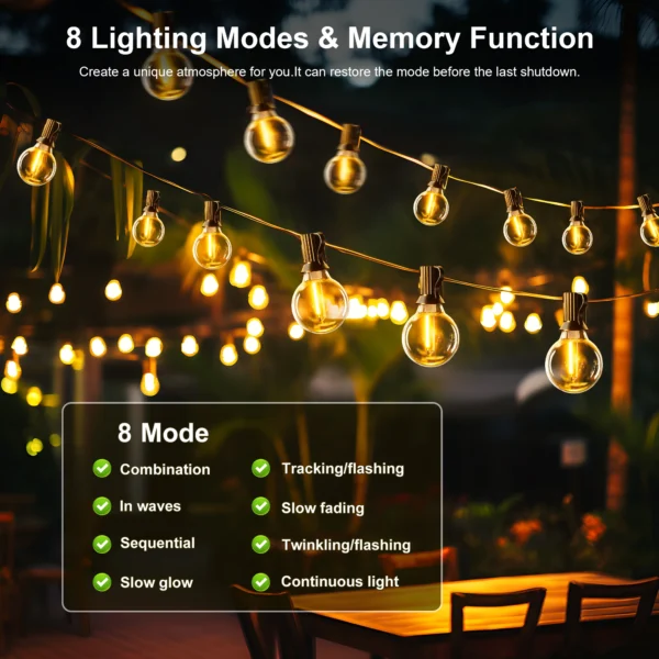 Solar-Powered G40 String Lights – Weatherproof LED Shatterproof Bulbs | Outdoor Patio & Backyard Bistro Hanging Lights for Ambiance - Image 2