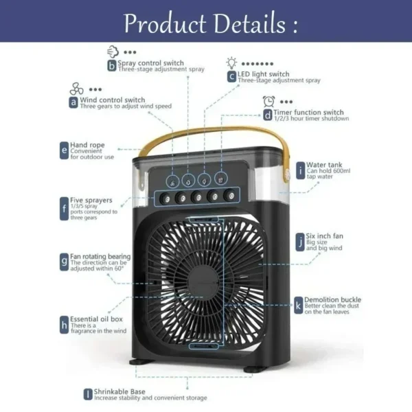 Portable 3-in-1 Air Cooler | Mini Fan, Humidifier & LED Night Light | Home Air Conditioner Alternative - Image 5