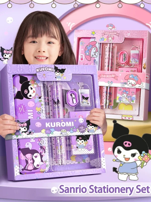 Sanrio Kawaii Stationery Gift Box – 12-Piece School Supplies Featuring Kuromi, Melody & Cinnamoroll | Perfect for Girls & Primary School Students