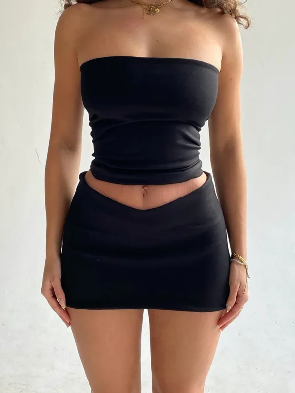 Dulzura Women's 2025 Spring Collection – Stylish Tube Top & Mini Skirt Two-Piece Sets | Perfect for Parties, Clubs, Vacations | Wholesale Business Essentials - Image 4
