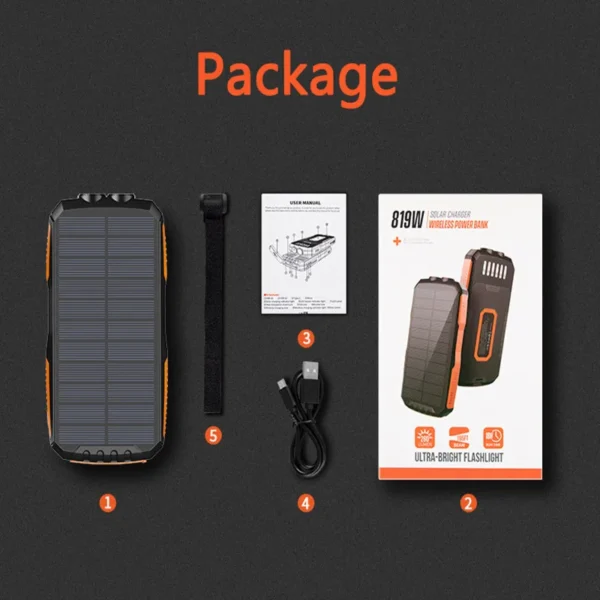 Top 10 100000mAh Solar Power Bank – Qi Wireless Charger for iPhone 12, Samsung S21, Xiaomi | Portable LED External Battery with Solar Charging - Image 6