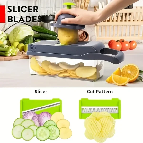 14/16-in-1 Multifunctional Vegetable Chopper | Onion Slicer, Food Grater & Dicer | Handle Kitchen Cutting Tool - Image 3
