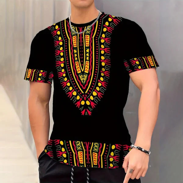 2025 Summer Plus Size Retro Ethnic Totem Print T-Shirt – Soft & Breathable O-Neck Menswear | Trendy Short Sleeve Shirt for Casual Style - Image 2