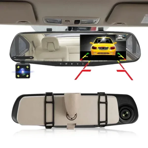 4.3 Inch Car DVR Rearview Mirror | Dual Lens 1080P Driving Recorder | Front & Rear Camera Black Box for Vehicles - Image 3