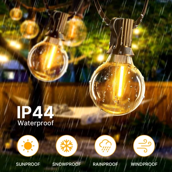 Solar-Powered G40 String Lights – Weatherproof LED Shatterproof Bulbs | Outdoor Patio & Backyard Bistro Hanging Lights for Ambiance - Image 5