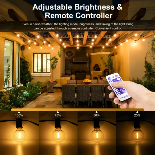 Solar-Powered G40 String Lights – Weatherproof LED Shatterproof Bulbs | Outdoor Patio & Backyard Bistro Hanging Lights for Ambiance - Image 3