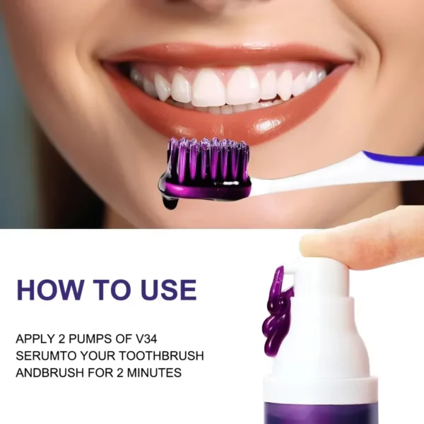 V34 Purple Teeth Whitening Toothpaste | Plaque & Stain Remover for Oral Hygiene | Fresh Breath & Dental Bleaching Solution - Image 6