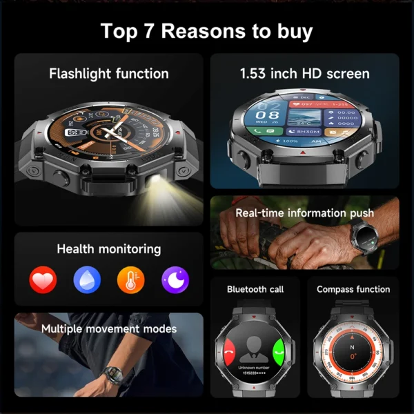 2025 New LED Smartwatch – HD AMOLED Display with Bluetooth Calling | Heart Rate Monitoring & Health Tracking for Men & Women | Waterproof Fitness Smartwatch - Image 2