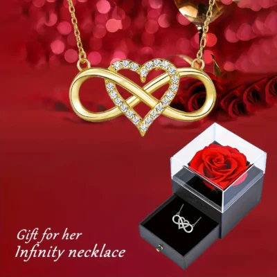 Elegant Infinity Heart Pendant Necklace – Luxurious Rose Gift Box Included | Perfect Christmas, Valentine’s Day & Anniversary Gift for Girlfriend or Wife