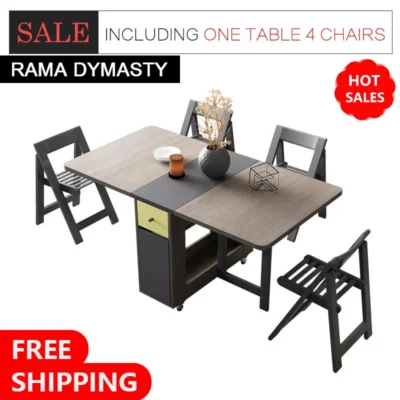Fashion Folding Dining Table | Multifunctional Rectangle Foldable Furniture with Chairs | Space-Saving Yemek Masasi Design