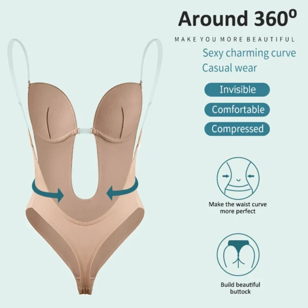 Invisible Shaper Bodysuit – Sexy Backless Deep V-Neck Corset with Clear Straps | Padded Push-Up & Waist Training Thong Shapewear for All Occasions - Image 6