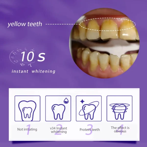 V34 Purple Teeth Whitening Toothpaste | Plaque & Stain Remover for Oral Hygiene | Fresh Breath & Dental Bleaching Solution - Image 4