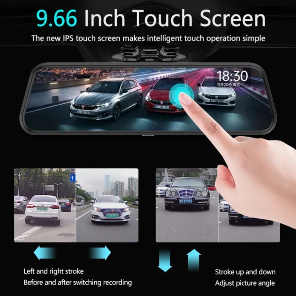 10-Inch Mirror Dash Cam | Touch Screen Rearview Mirror Camera with Front & Rear Recording | Black Box DVR for Cars - Image 2