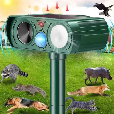 Ultrasonic Animal Repellent – Solar-Powered PIR Motion Detector | Waterproof Cat & Dog Deterrent for Garden, Farm, and Yard