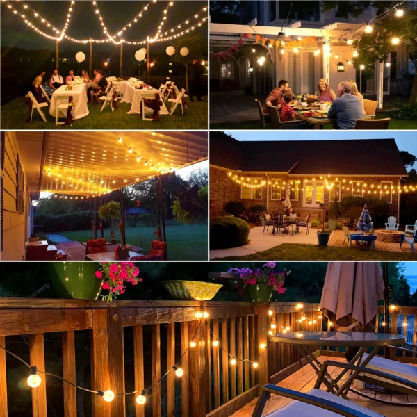 Solar-Powered G40 String Lights – Weatherproof LED Shatterproof Bulbs | Outdoor Patio & Backyard Bistro Hanging Lights for Ambiance - Image 4