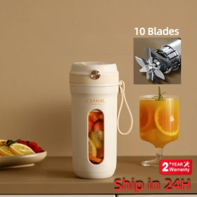 10-Blade Electric Portable Blender | 350ML USB Rechargeable Juicer Cup | Smoothie Maker & Fruit Mixer