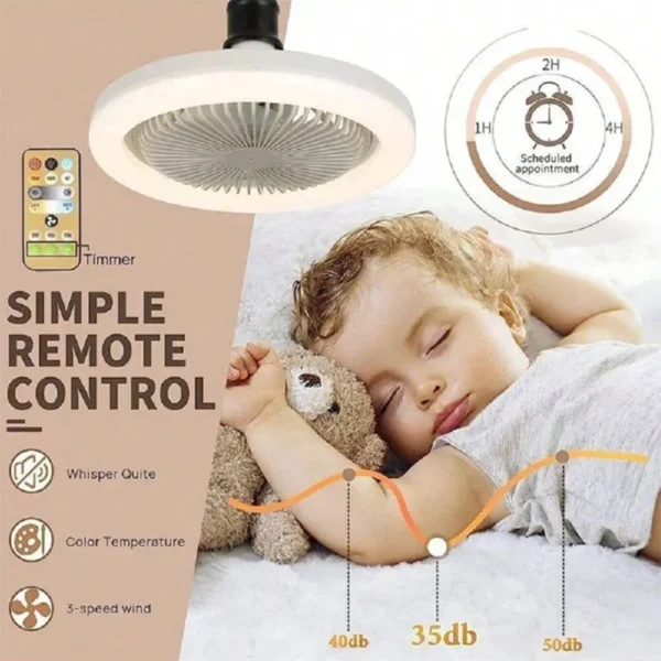 E27 LED Smart Fan Light – Remote-Controlled 3-Speed Whisper-Quiet ABS Blades | 36W Lighting + 4W Energy-Saving Silent Air Supply - Image 4