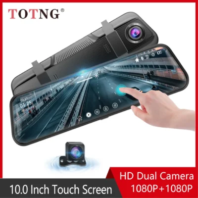 10-Inch Mirror Dash Cam | Touch Screen Rearview Mirror Camera with Front & Rear Recording | Black Box DVR for Cars
