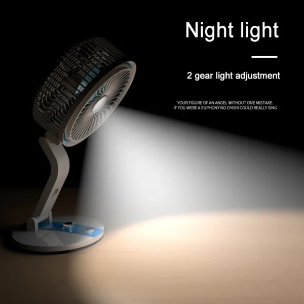 1600mAh Solar-Powered Portable Fan – USB Rechargeable Electric Wall & Desktop Fan with LED Night Light | Perfect for Home Use - Image 6