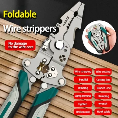 Foldable Wire Stripper | Pulley Design Multi-Function Pliers for Electricians | Wire Splitter, Winder & Crimper Tool