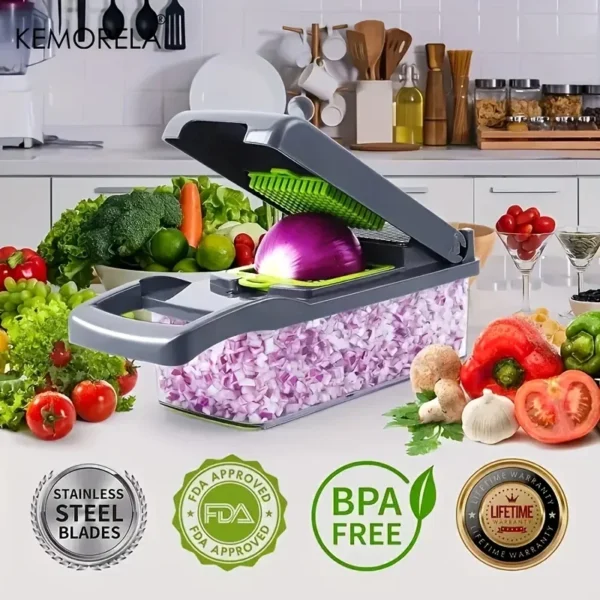 14/16-in-1 Multifunctional Vegetable Chopper | Onion Slicer, Food Grater & Dicer | Handle Kitchen Cutting Tool - Image 2
