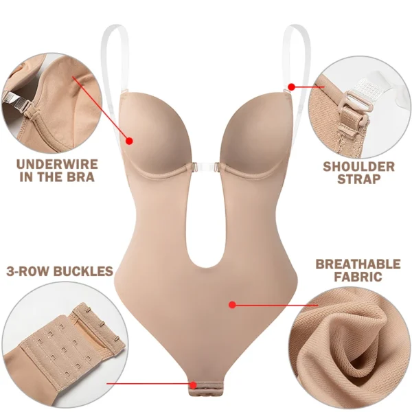 Invisible Shaper Bodysuit – Sexy Backless Deep V-Neck Corset with Clear Straps | Padded Push-Up & Waist Training Thong Shapewear for All Occasions - Image 5