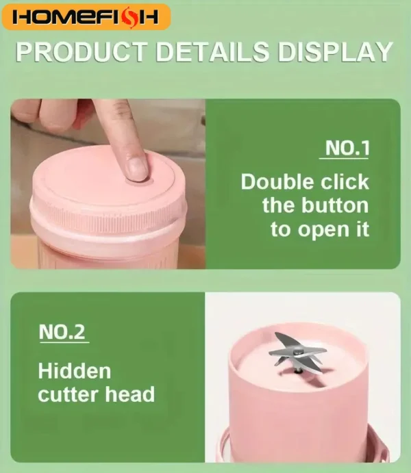 Electric Juicer Cup | 6-Blade USB Portable Blender | Mini Milkshake & Fruit Mixing Machine for Fresh Juice on the Go - Image 2