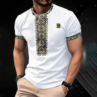 2025 Summer Plus Size Retro Ethnic Totem Print T-Shirt – Soft & Breathable O-Neck Menswear | Trendy Short Sleeve Shirt for Casual Style