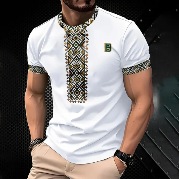 2025 Summer Plus Size Retro Ethnic Totem Print T-Shirt – Soft & Breathable O-Neck Menswear | Trendy Short Sleeve Shirt for Casual Style