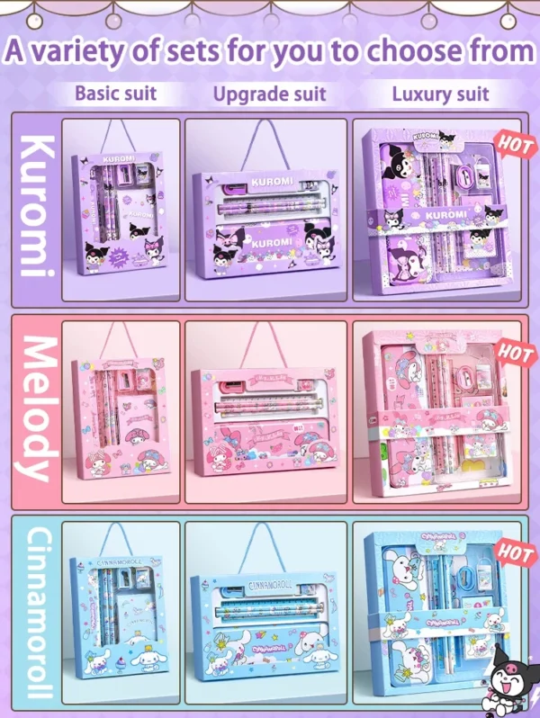 Sanrio Kawaii Stationery Gift Box – 12-Piece School Supplies Featuring Kuromi, Melody & Cinnamoroll | Perfect for Girls & Primary School Students - Image 2
