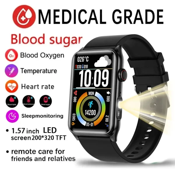 2025 Smartwatch for Men & Women – Advanced Health Monitoring with Blood Glucose, Blood Oxygen, Heart Rate, & Body Temperature | Stylish Fitness Tracker