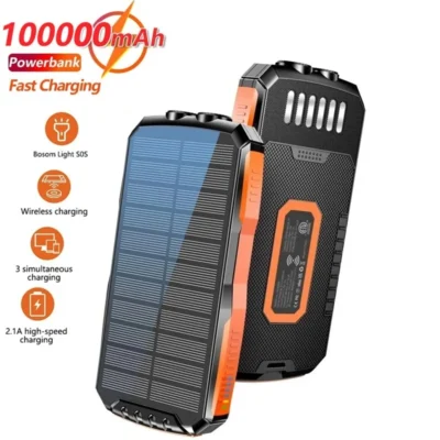 Top 10 100000mAh Solar Power Bank – Qi Wireless Charger for iPhone 12, Samsung S21, Xiaomi | Portable LED External Battery with Solar Charging